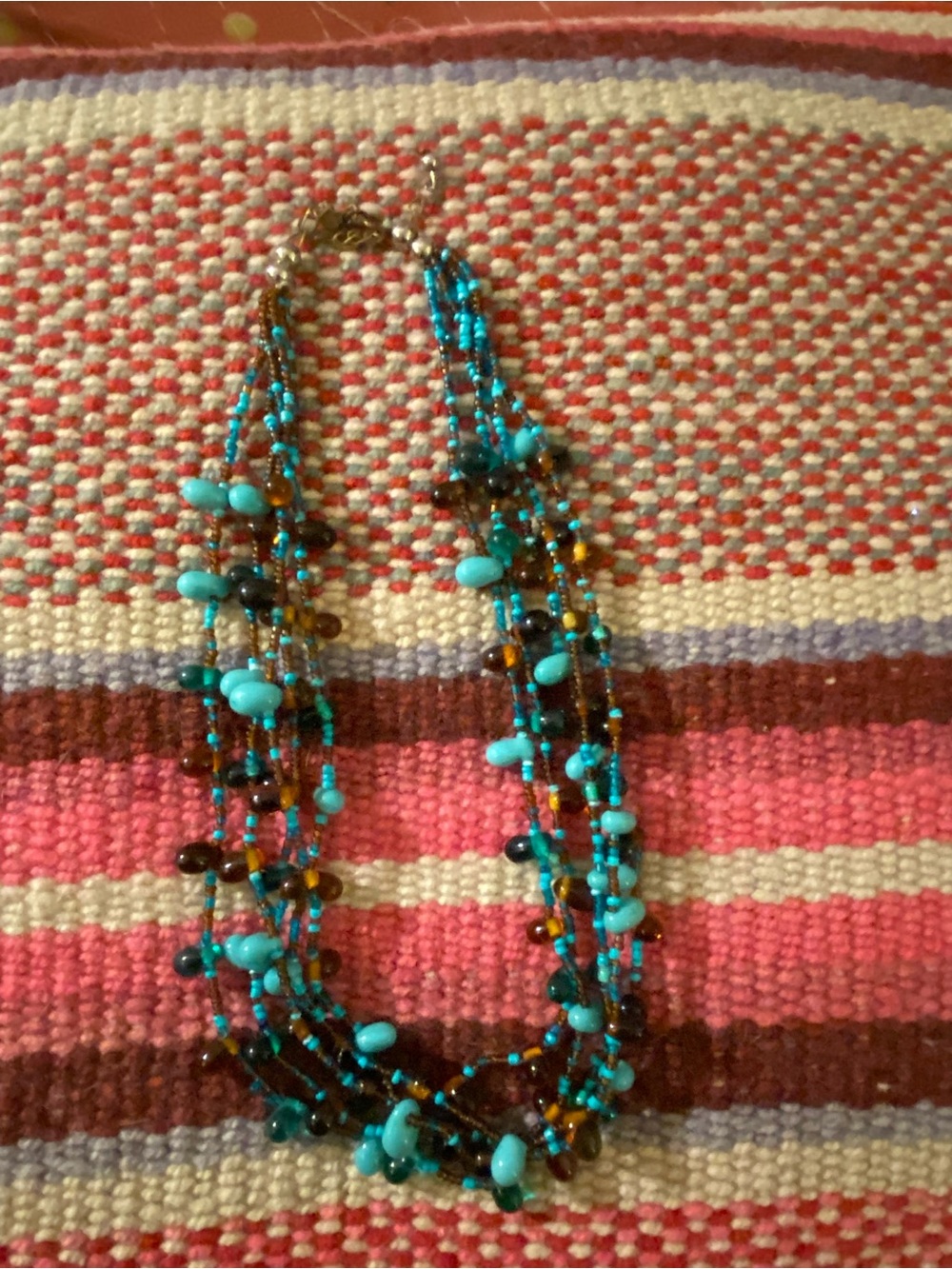 Source Unknown Turquoise and Amber Colored Multi-Strand Beaded Necklace